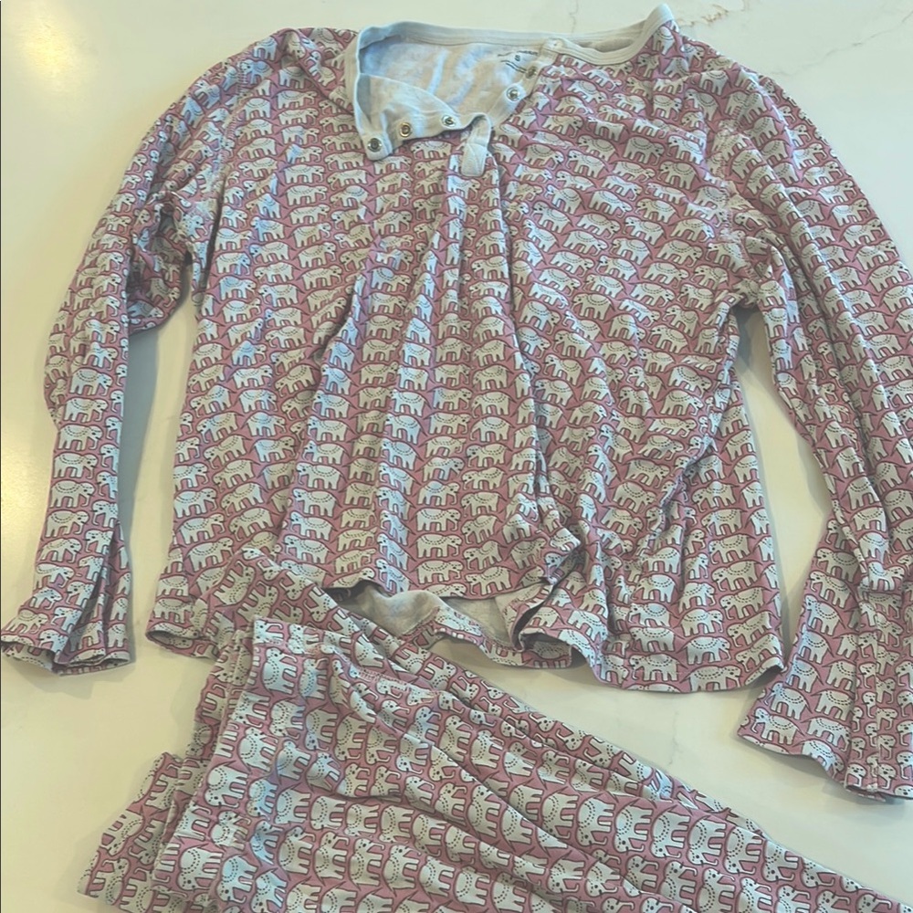 Roller Rabbit Pink and White and Pink Pajama Set Elephant Pattern